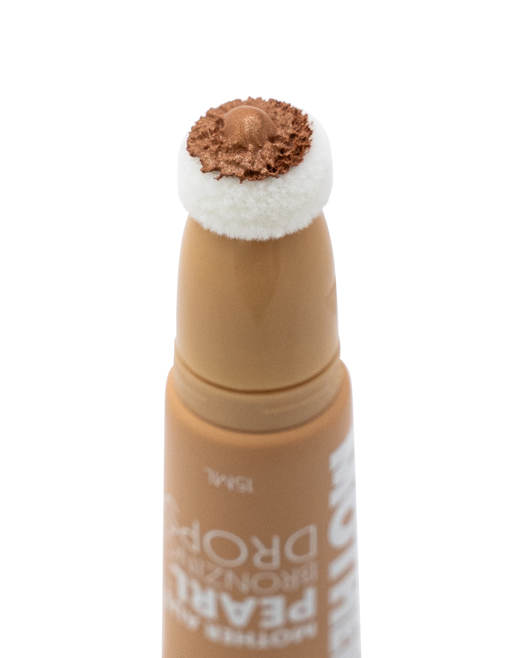 Makeup product with brown applicator on a white background